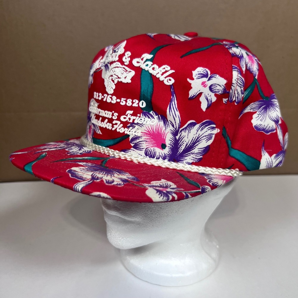 Vintage San Sun Macs Bait‎ & Tackle Okeechobee Florida Floral Rope Snapback Hat